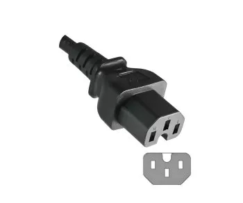 Netzkabel CEE 7/7 90° auf Warmgerätestecker C15, 1mm², VDE, schwarz, Länge 0,70m